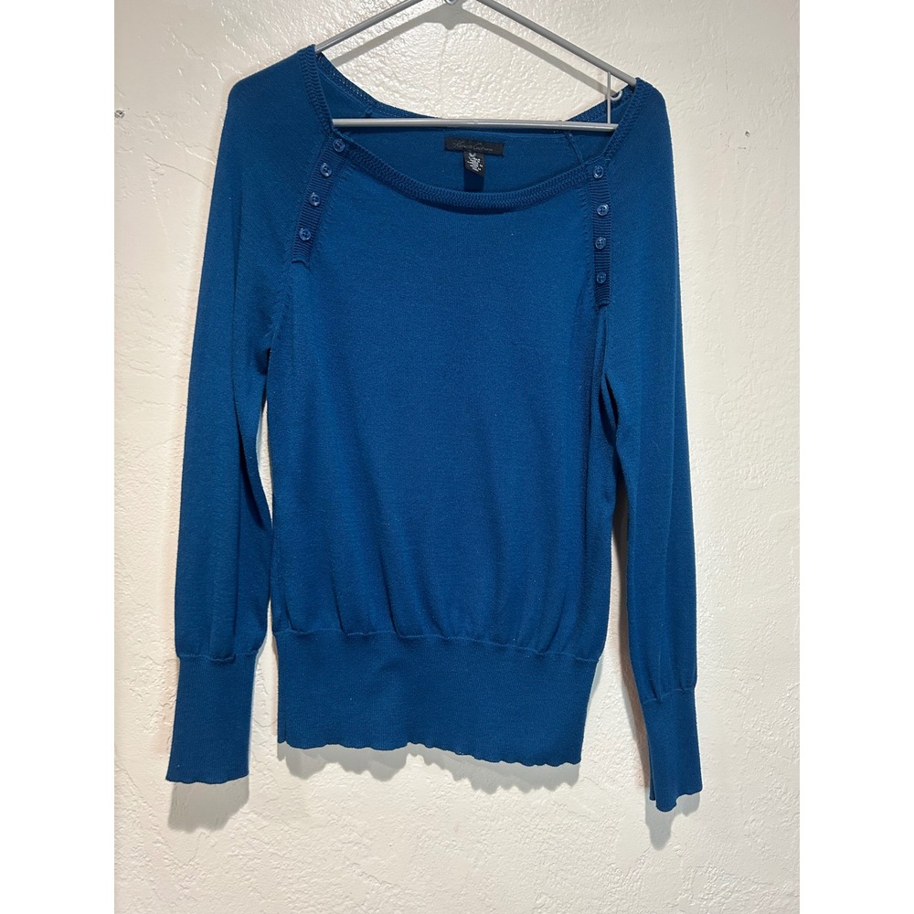 Kenneth Cole New York Womens Teal Blue Square Neck Button Shoulder Sweater Large